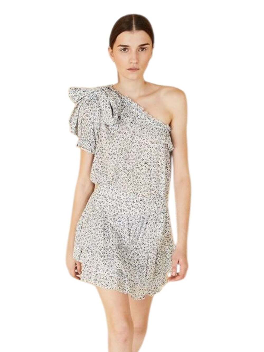 Ulla Johnson Alene Printed Ruffle One-Shoulder White Blue Blouse Top Size 6